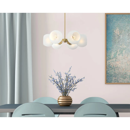Westinghouse Lighting Dorney Six Light Indoor Chandelier, Champagne Brass Finish, Frosted Glass