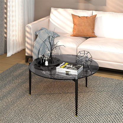 Wisfor Round Tempered Glass Table Coffee Table Steel Novelty Legs for Bedroom Living Room, Gray