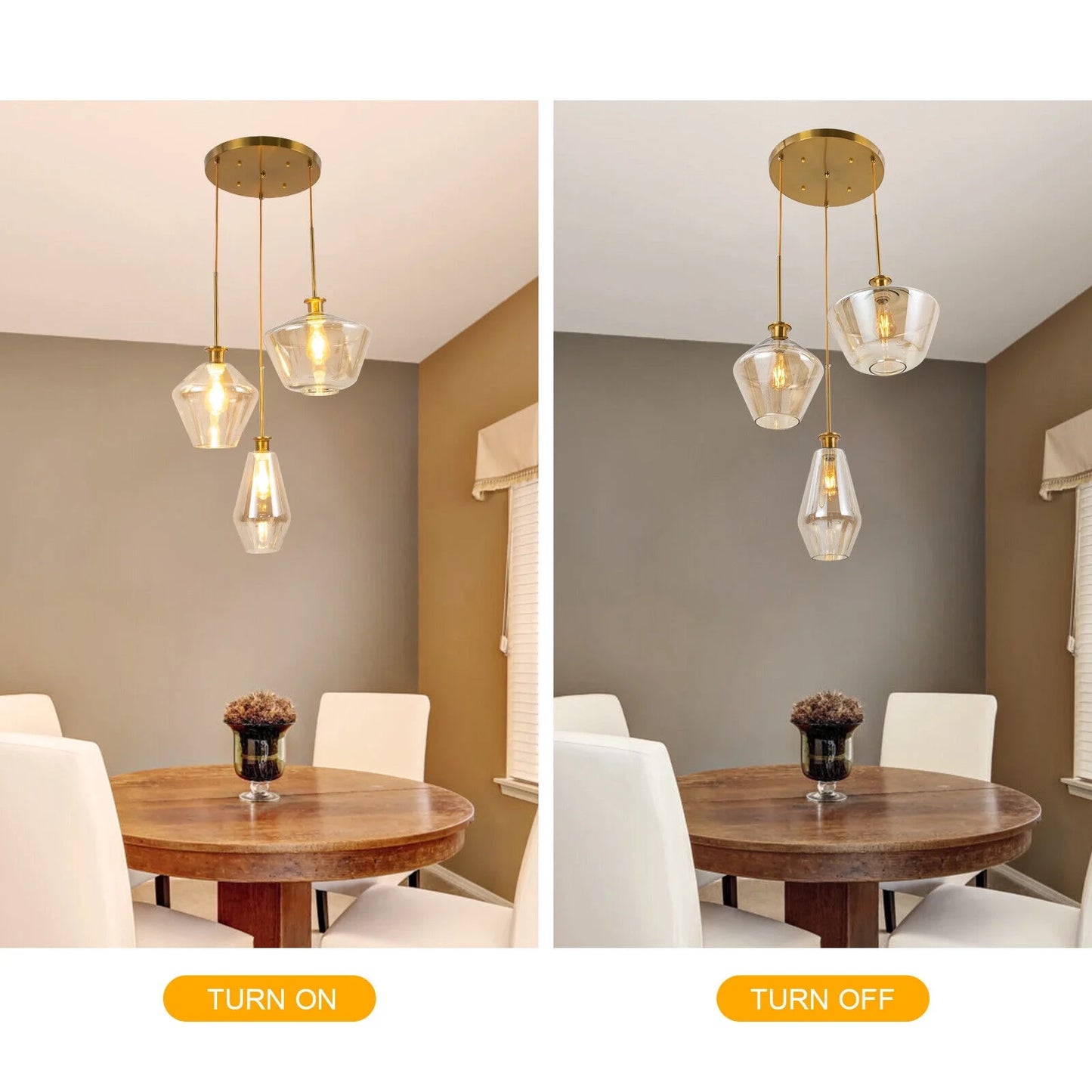 Champagne Gold Glass Chandelier 3 Heads Hanging Pendant Light Ceiling Fixtures