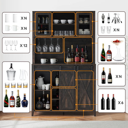Faitaliicy Tall Farmhouse Bar Cabinet With Sliding Barn Door Rustic Buffet Cabinet Large Kitchen Buffet Liquor Cabinet With Wine And Glasses Rack Coffee Bar Sideboard Table For Kitchen Dining Room