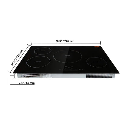 BENTISM 30 inch Electric Cooktop 4 Burners Ceramic Glass Stove Top Touch Control