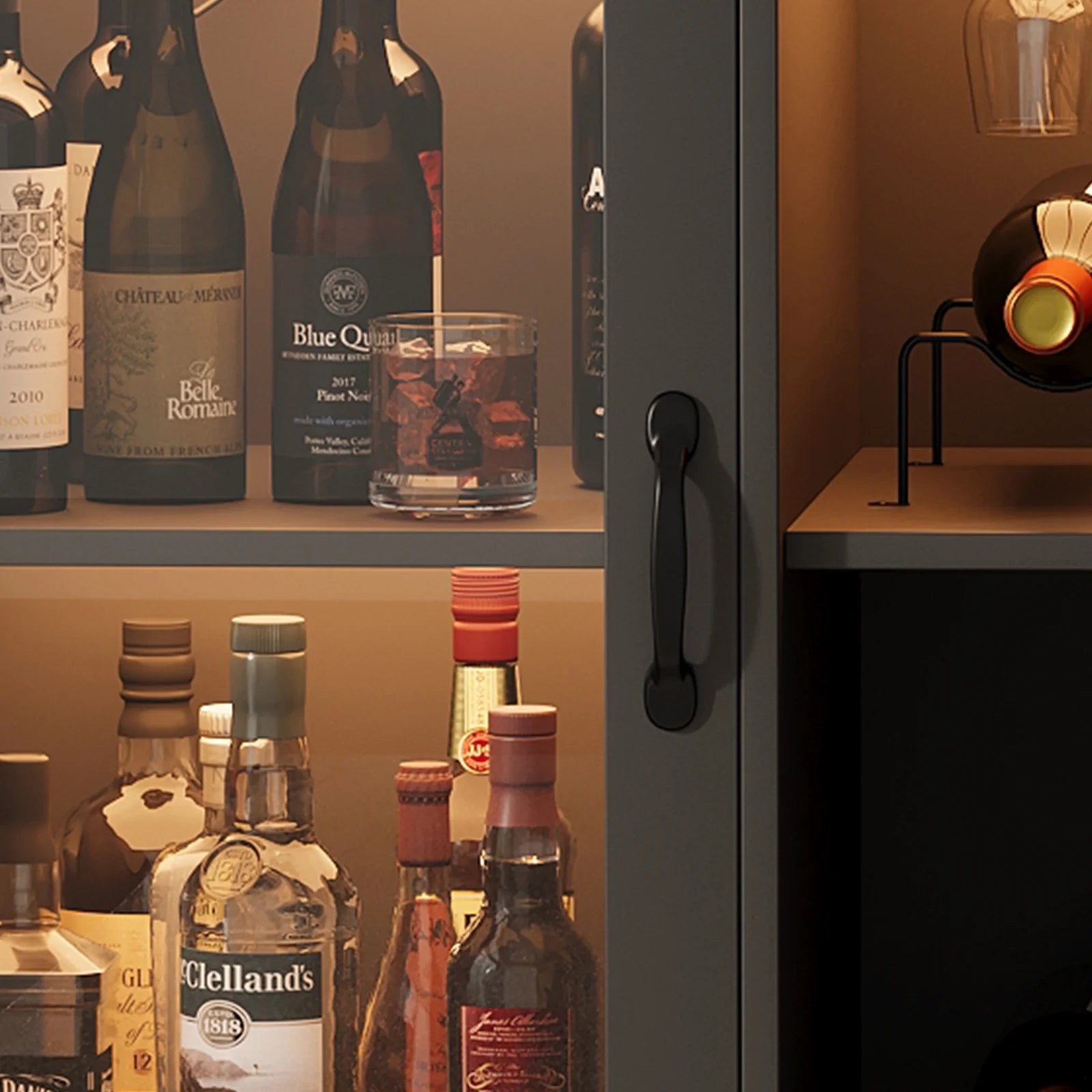Maritcute Bar Cabinet with Power Outlets, Liquor Cabinet with Led Lights and Glass Holder, Storage Buffet Cabinet Coffee Bar Cabinet for Liquor, Wine Cabinet with Racks, Black