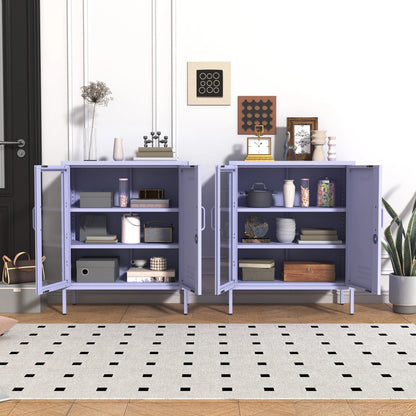 33 Inch Glass And Metal Storage Cabinet Adjustable Shelves 2 Door Lockable Lockers 3 Layer Multipurpose Lockers Laundry Room Or Utility Room Cabinet Home Purple Size 33"H X 29.5"W X 13.8"D