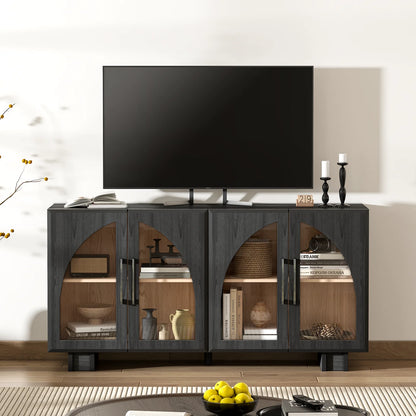 JOINICE Modern Accent Cabinet with Adjustable Shelves and Arched Glass Door,Buffet Cabinet with Storage,for Living Room,Dining Room,Entryway,Hallway,Black
