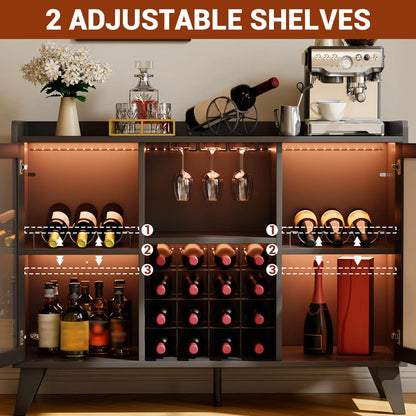 Ataucjin 47" Wine Bar Cabinet With LED Lights,Modern Liquor Cabinet With Wine Racks And Glass Holders,Home Coffee Bar Cabinet,Freestanding Kitchen Buffet Sideboard Storage Shelf For Living Dining Room