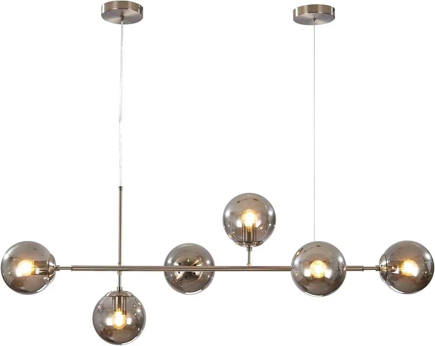 KCO Lighting 6-Light Smoke Glass Sputnik Chandelier Brass Gold Linear Pendant Lighting