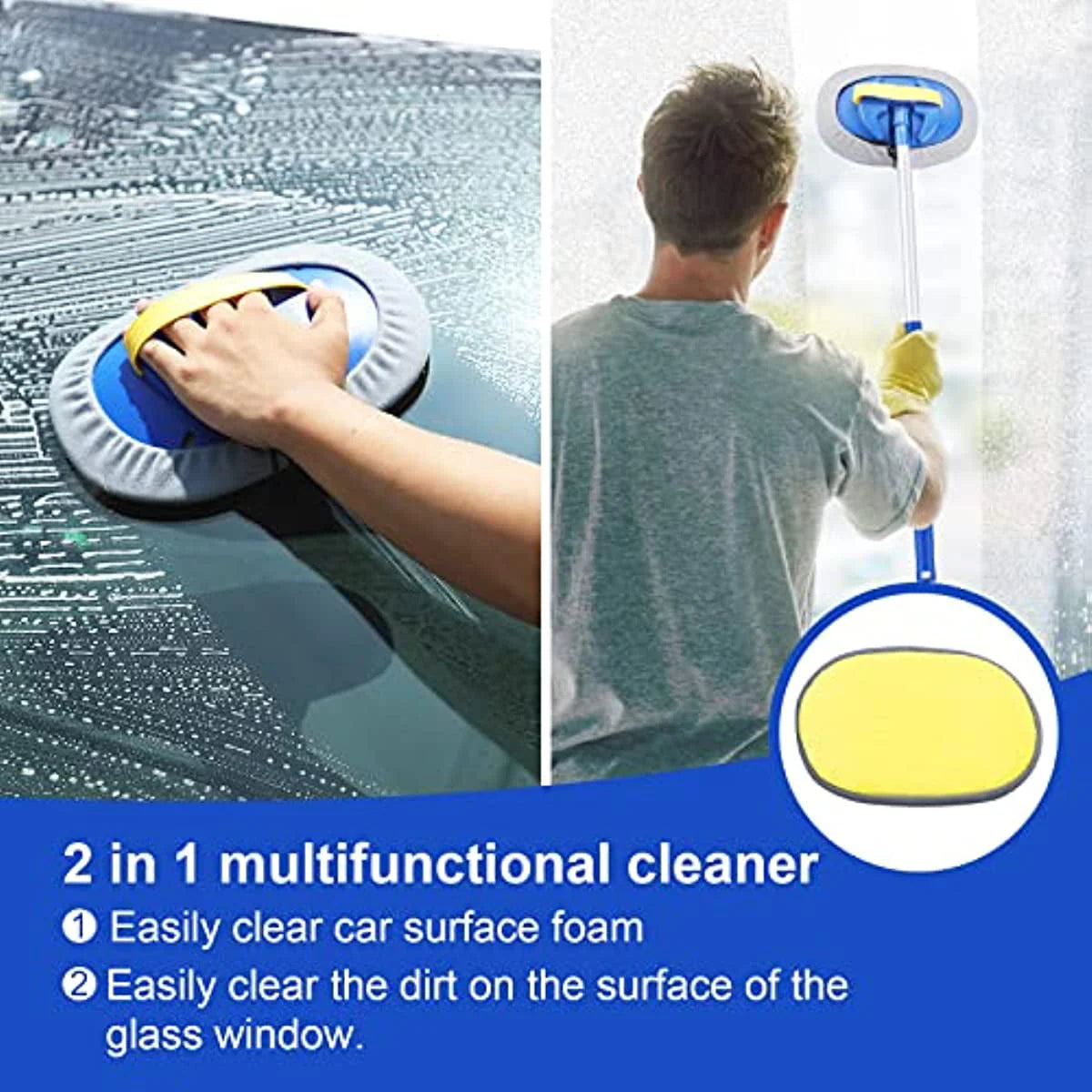 Car Wash Brush Kit with 41" Long Handle,5 in 1 Car Cleaning Mop,Microfiber Car Wash Brush,Glass Scrubber Vehicle Cleaner Kit,Blue