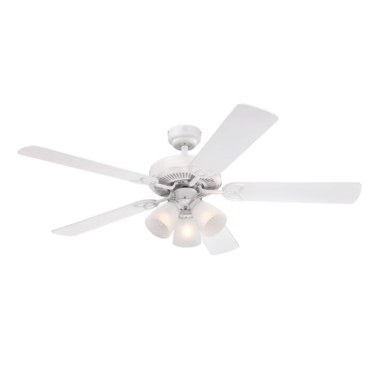 Westinghouse Vintage 52 in. White Finish Reversible Blades (White/White Washed Pine) Frosted Ribbed Glass