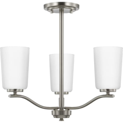 Adley Collection Three-Light Satin Brass Etched White Glass New Traditional Semi-Flush Convertible Light