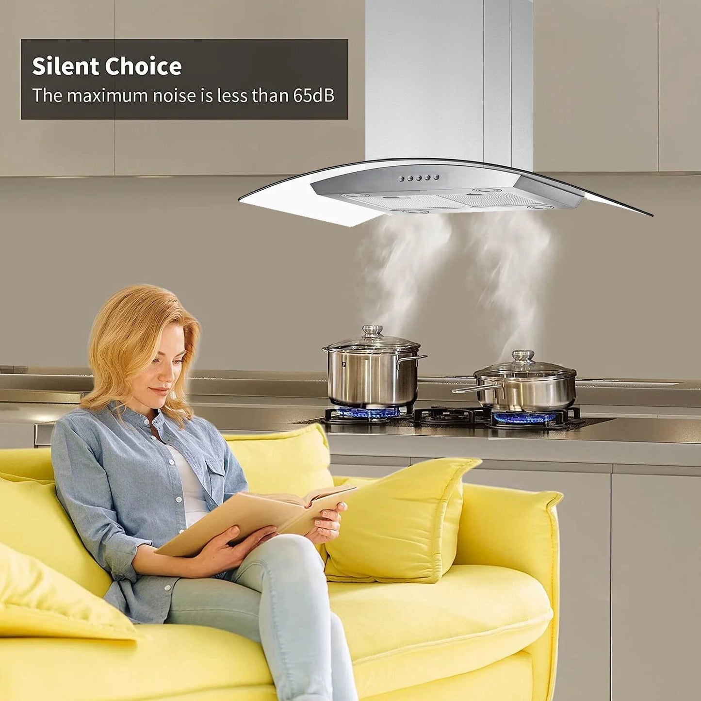 30 inch Island Mount Range Hood 900CFM Tempered Glass 3-Speed Vent Hood Stainless Steel Dishwasher