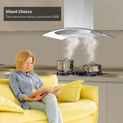 30 inch Island Mount Range Hood 900CFM Tempered Glass 3-Speed Vent Hood Stainless Steel Dishwasher