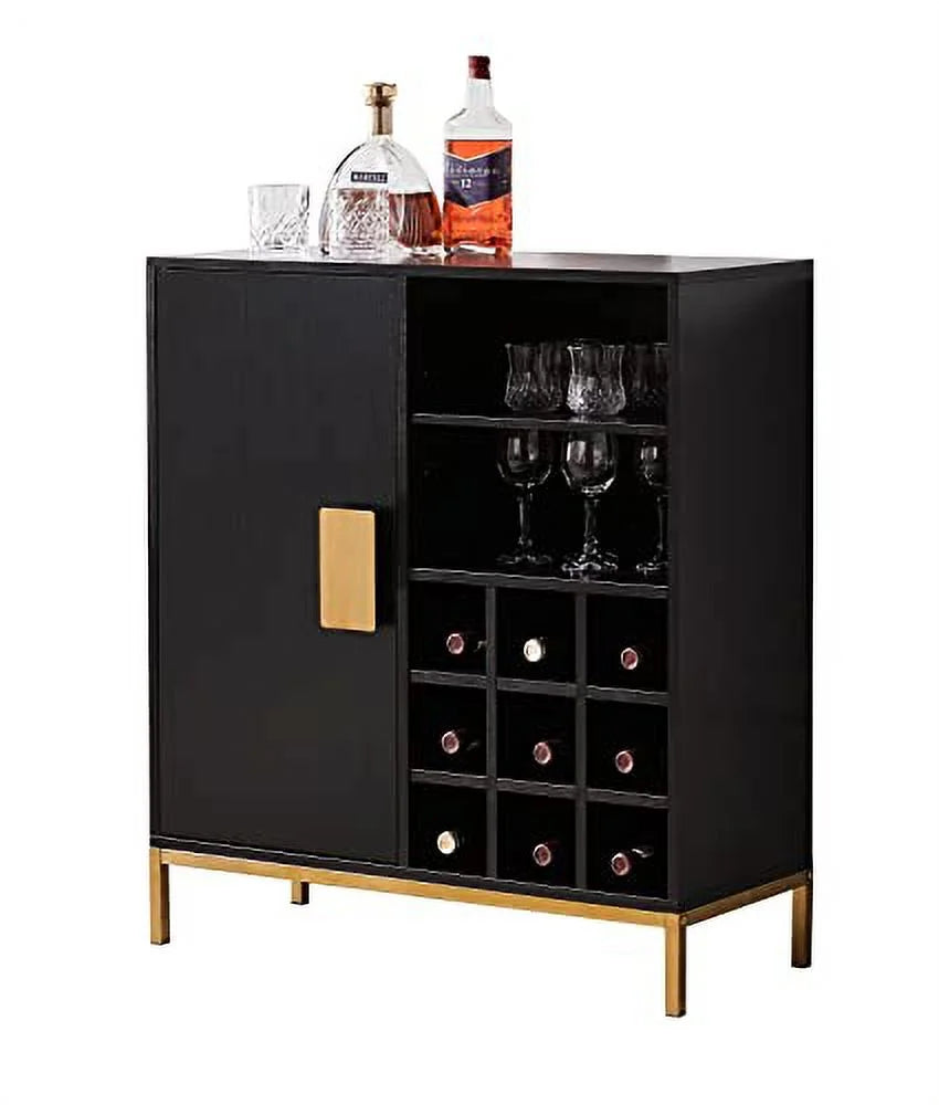 Kings Brand Furniture - Grant Buffet Bar Liquor Cabinet with Wine Rack Storage and Glass Holder, Black