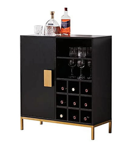 Kings Brand Furniture - Grant Buffet Bar Liquor Cabinet with Wine Rack Storage and Glass Holder, Black