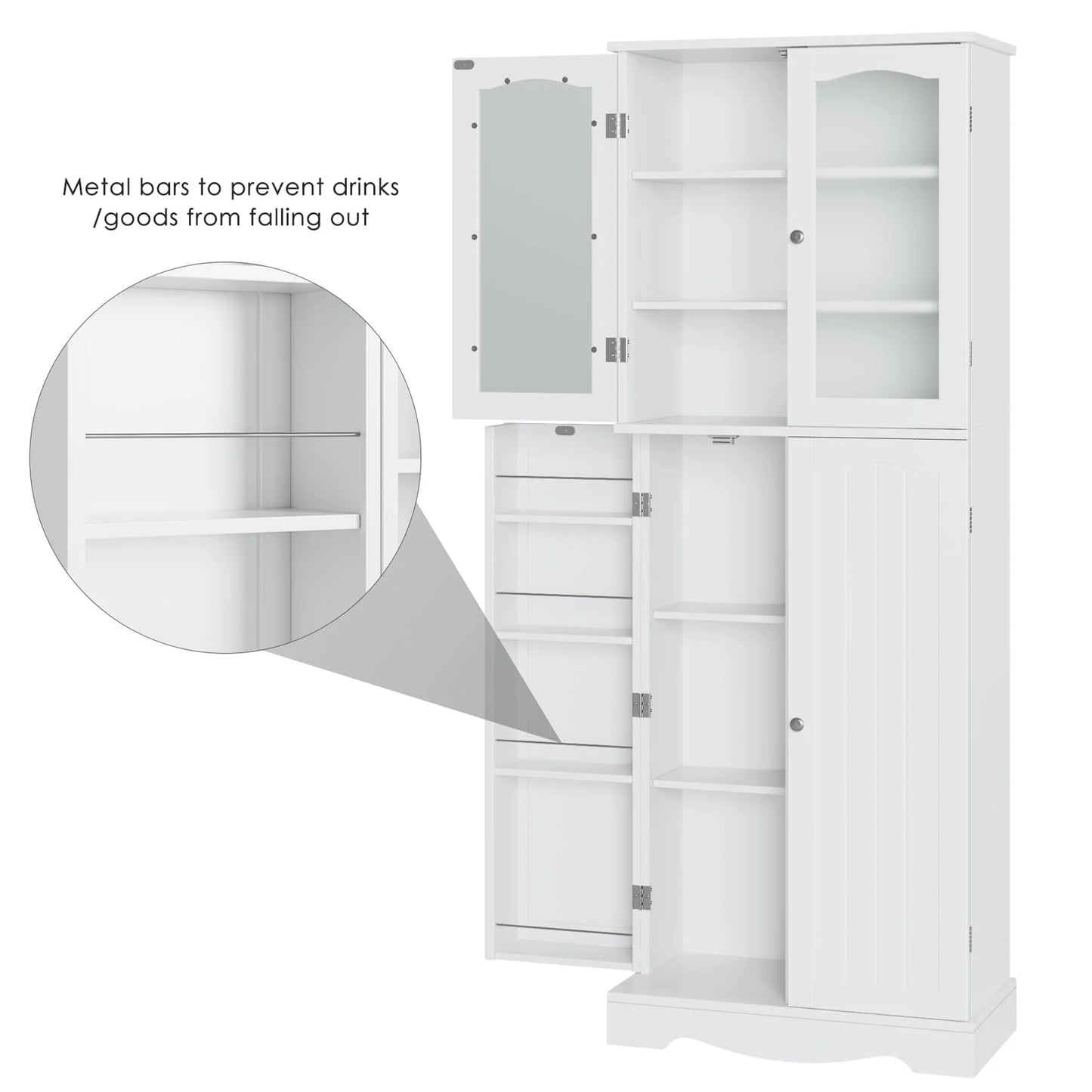 Homfa Kitchen Food Pantry Cabinet, 63.5'' Tall Storage Cabinet with Frosted Glass Doors and Adjustable Shelves, White