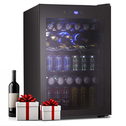 Auseo 180 Can Beverage Refrigerator and Cooler with Stainless steel frame Glass Door & Handle for Home