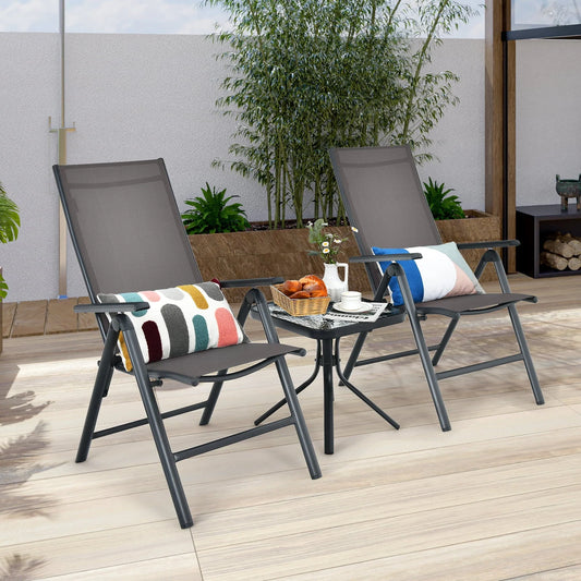 Costway 3PCS Bistro Set Folding Adjustable Chairs Square Glass Table Garden