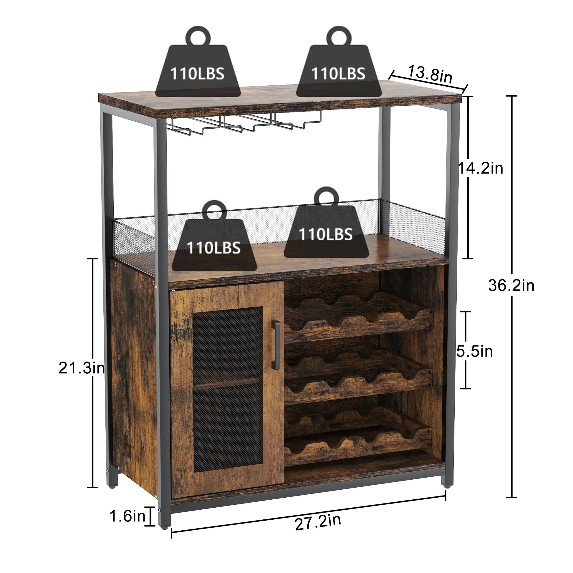 Wine Cabinet Bar Cabinet with Removable Wine Rack, Wine Cabinet and Wine Glass Bar Cabinet with Glass Rack and Mesh Door, Wine Cabinet with Reasonable Functional Partitioning