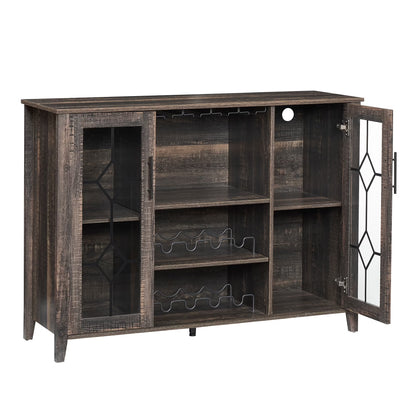 Huloretions Wine Bar Cabinet with LED Light,Modern Liquor Cabinet,Kitchen Buffet Sideboard with Storage Cabinet& Drawers,Coffee Cabinet with Wine and Glass Rack for Home