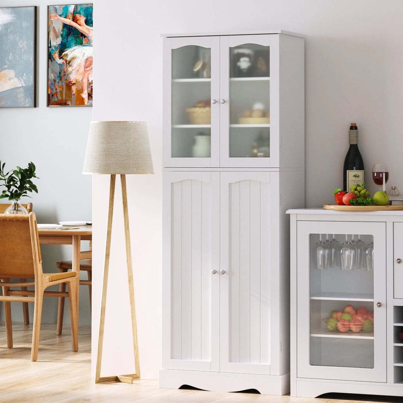 Homfa Kitchen Food Pantry Cabinet, 63.5'' Tall Storage Cabinet with Frosted Glass Doors and Adjustable Shelves, White