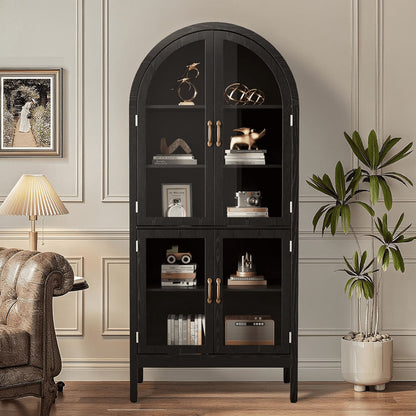 Tall Arched Storage Display Cabinet 5-Shelf with Acrylic Glass Doors, Kitchen Pantry Storage Cabinet Accent Cabinet Bookcase for Living Dining Room