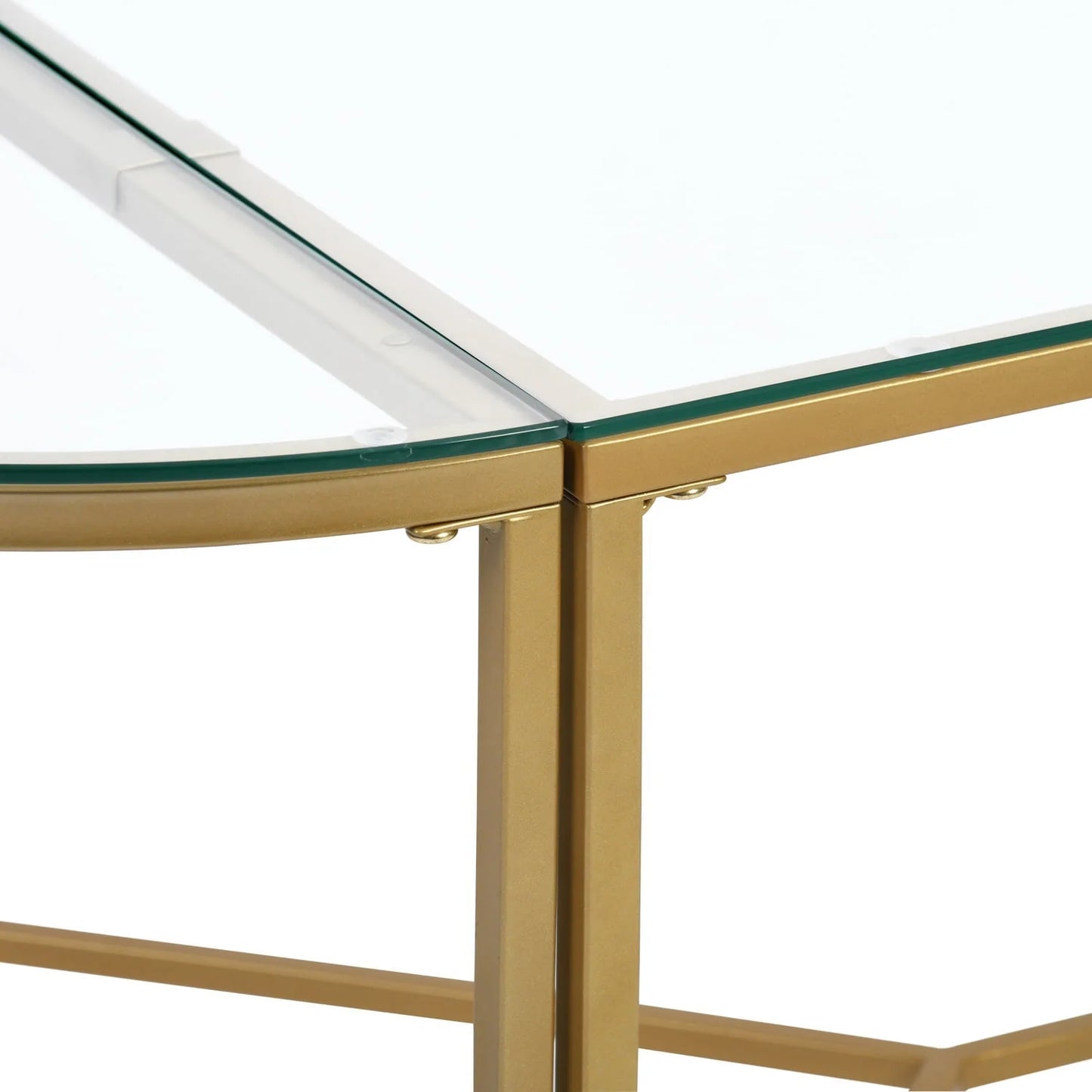 Homy Casa Glass Gold Coffee Table 2-Piece Table Set, Round Glass Nesting Table with Gold Frame for Living Room