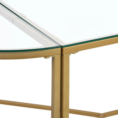 Homy Casa Glass Gold Coffee Table 2-Piece Table Set, Round Glass Nesting Table with Gold Frame for Living Room