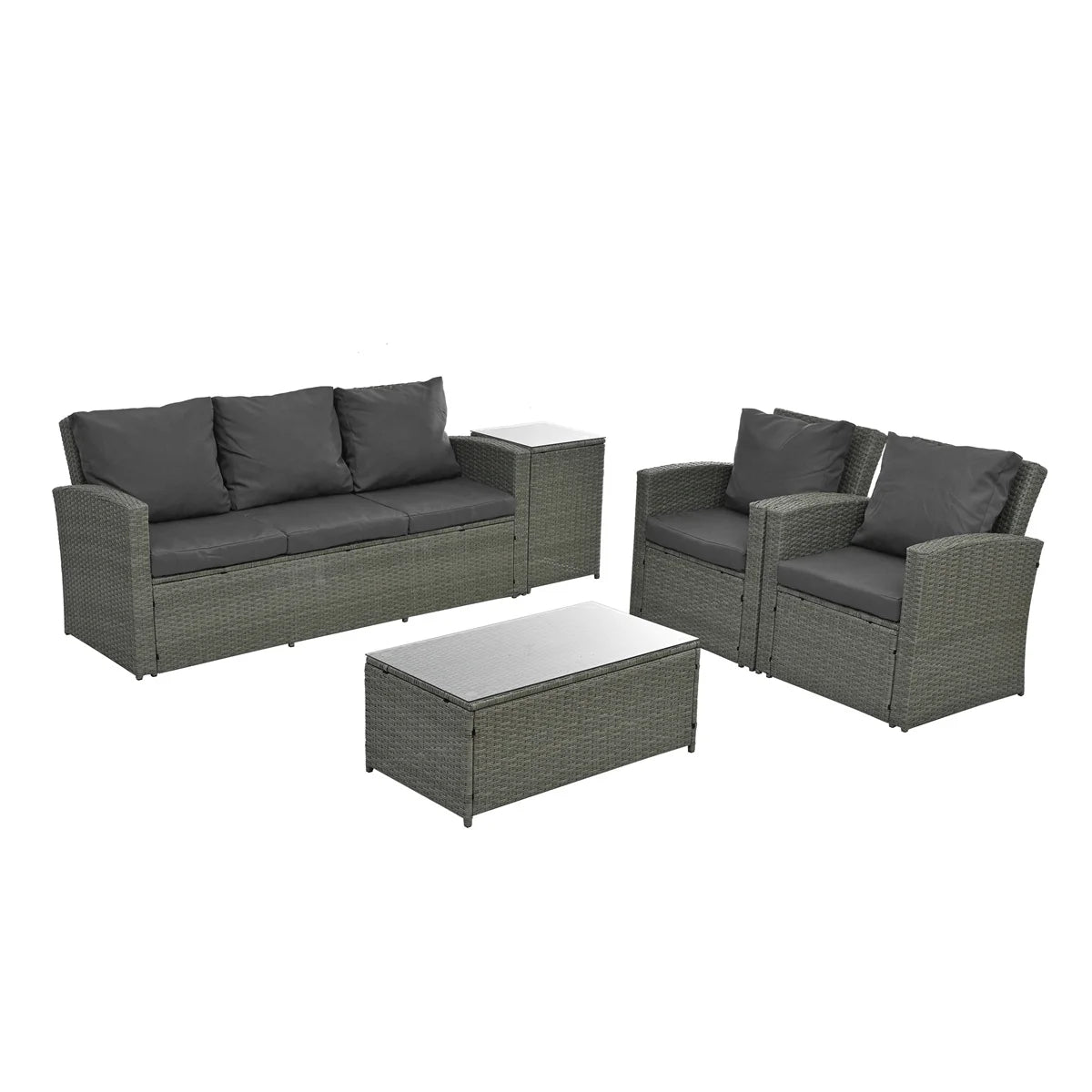 HighSound 5 Pcs PE Rattan Wicker Patio Sofa Set Outdoor Sectional Furniture Set with Tempered Glass Table