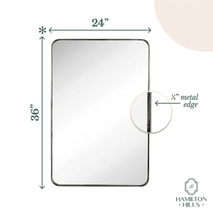 Hamilton Hills Contemporary Polished Metal Wall Mirror Glass Panel Silver