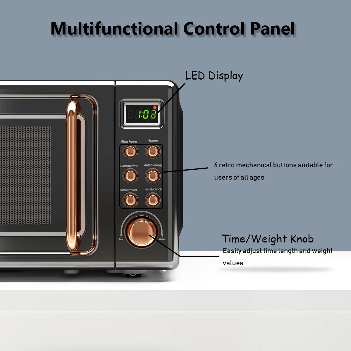 Costway 0.7Cu.ft Retro Countertop Microwave Oven 700W LED Display Glass Turntable Rose Gold