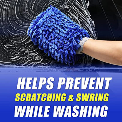 Car Wash Brush Kit with 41" Long Handle,5 in 1 Car Cleaning Mop,Microfiber Car Wash Brush,Glass Scrubber Vehicle Cleaner Kit,Blue