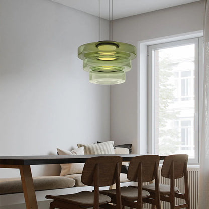 Arturesthome Contemporary Multi-Layer Clear Glass Pendant Lighting, Amber/Green/Grey