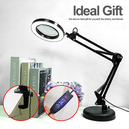 10X LED Magnifying Glass with Light, Stepless Dimmable, 3 Color Modes, Real Glass Lens Magnifying Lamp with Light Desk Lamp Clamp for Crafts, Reading, Close Work - Black