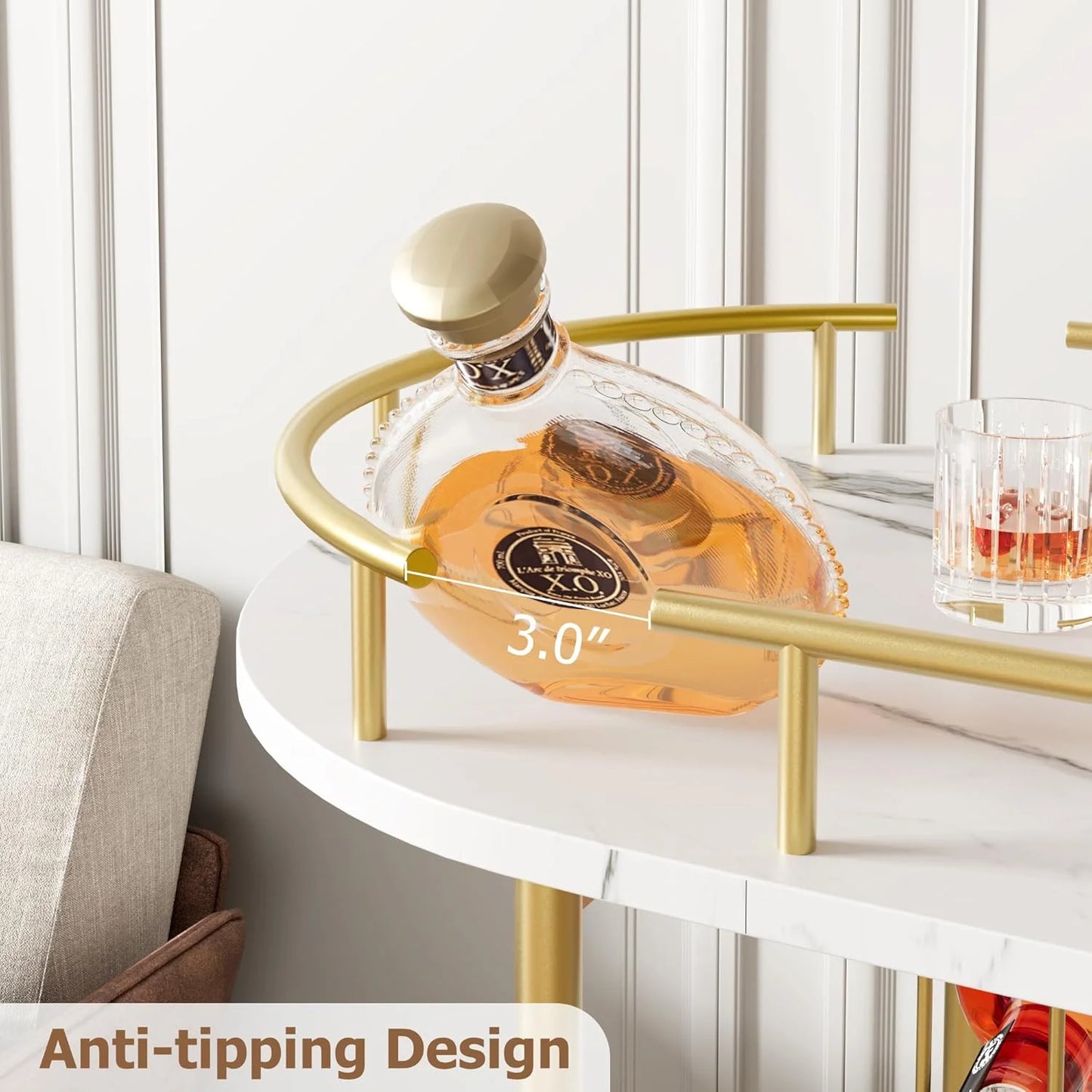 Yesurprise Gold Bar Cart 3 Tier Bar Carts for The Home Rotated Bar Cart Gold with Wine Rack and Glass Holder Bar Serving Cart with Wheels for Living Room Kitchen Dining Room