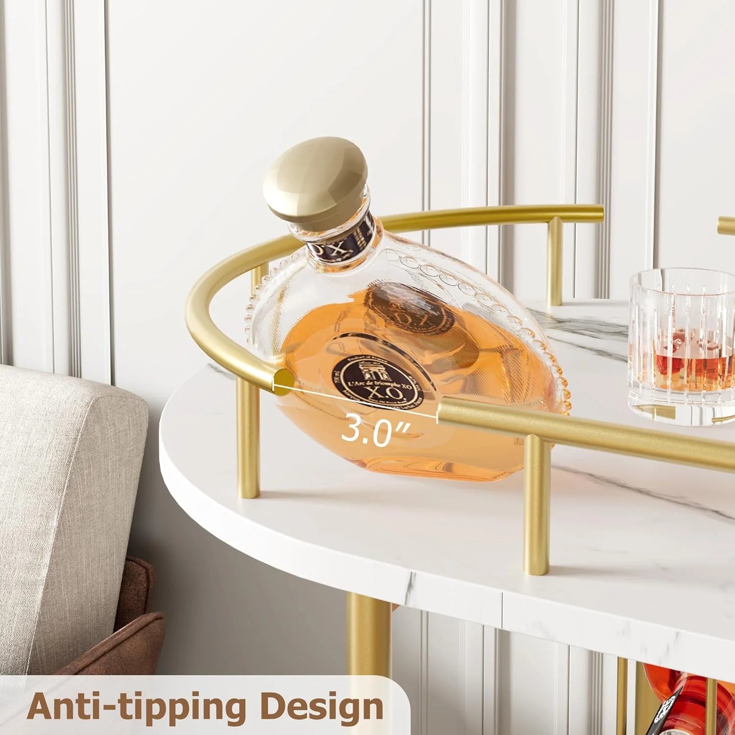 Yesurprise Gold Bar Cart 3 Tier Bar Carts for The Home Rotated Bar Cart Gold with Wine Rack and Glass Holder Bar Serving Cart with Wheels for Living Room Kitchen Dining Room
