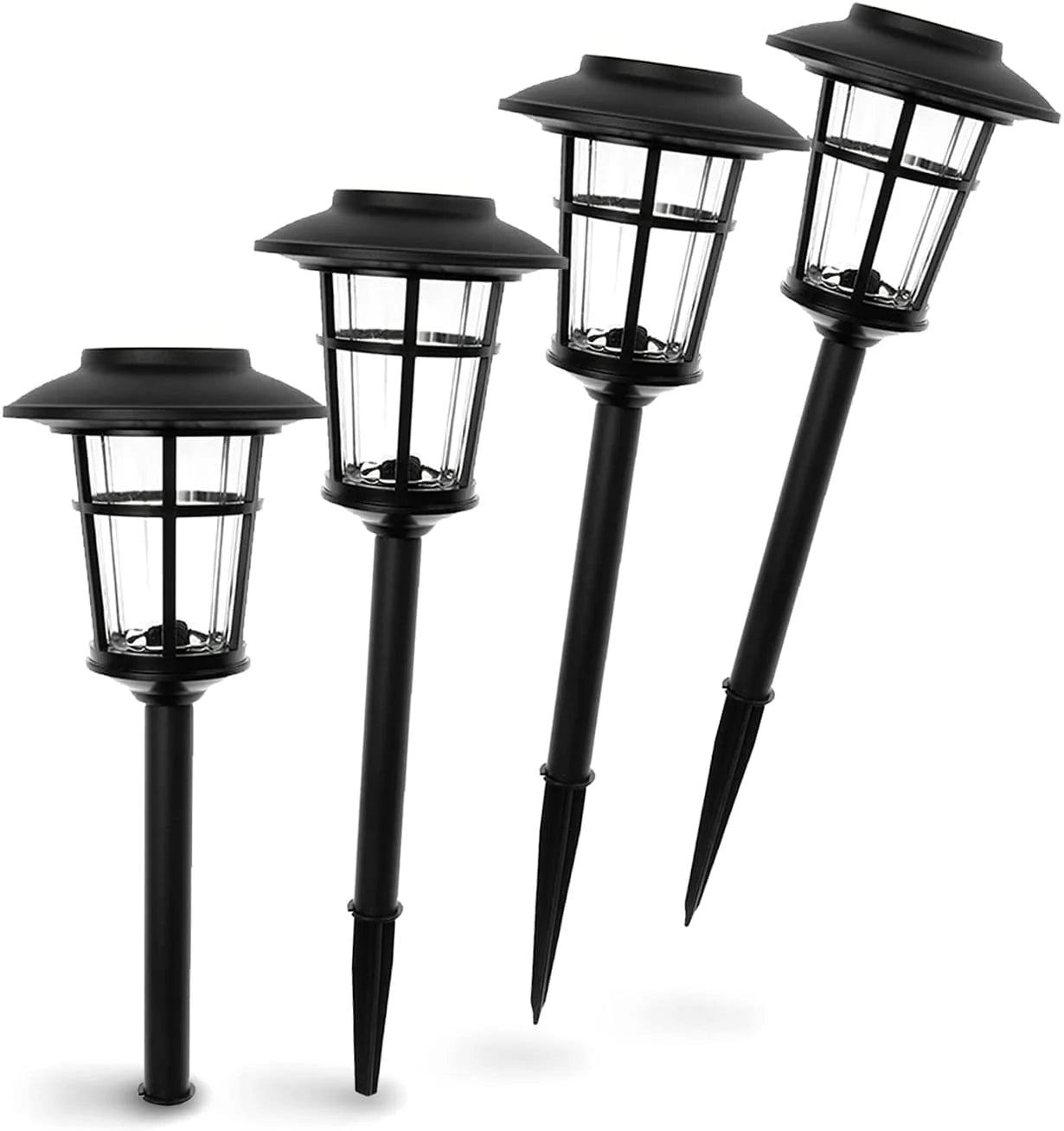 Landia Home Solar Pathway Lights - Stainless Steel with Decorative Glass Large Size Solar Lights for Outdoor, Black (4-Pack)
