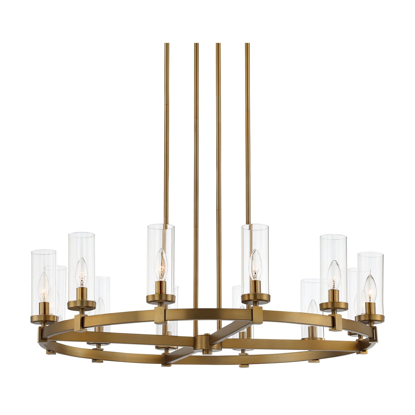 Stiffel Aron Brass Gold Wagon Wheel Chandelier 36" Wide Modern Clear Glass Shade 12-Light Fixture for Dining Room House Foyer Kitchen Island Entryway