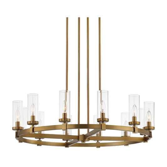 Stiffel Aron Brass Gold Wagon Wheel Chandelier 36" Wide Modern Clear Glass Shade 12-Light Fixture for Dining Room House Foyer Kitchen Island Entryway