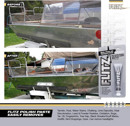 Flitz Multi-Purpose Polish and Cleaner Paste for Metal, Plastic, Fiberglass, Aluminum, Jewelry, Sterling Silver: Great for Headlight Restoration + Rust Remover, Made in the USA