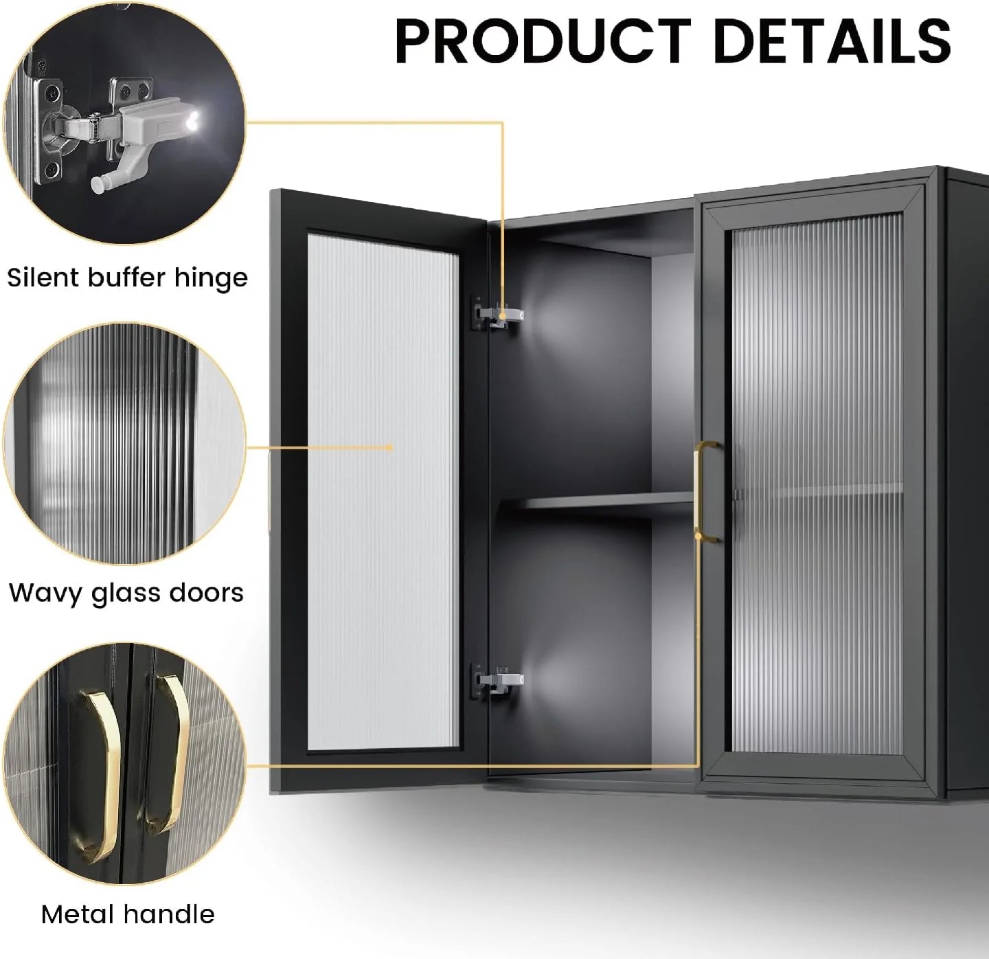 Wall Storage Cabinets - Led Upper Kitchen Laundry Wall Mounted Cabinets with Acrylic Glass 3 Doors and Shelves, 36'Wide