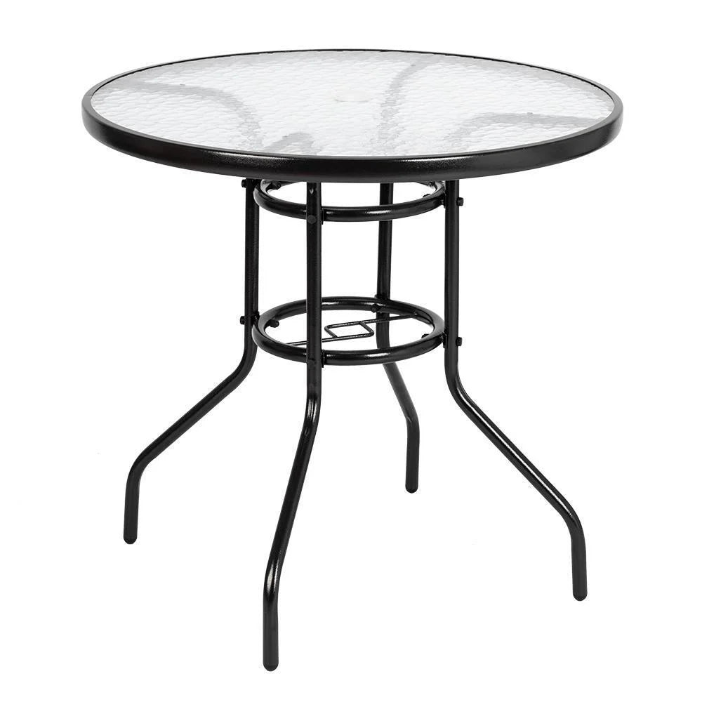 32" Outdoor Patio Rattan Wicker Bar Round Table Glass Top Yard Garden Furniture