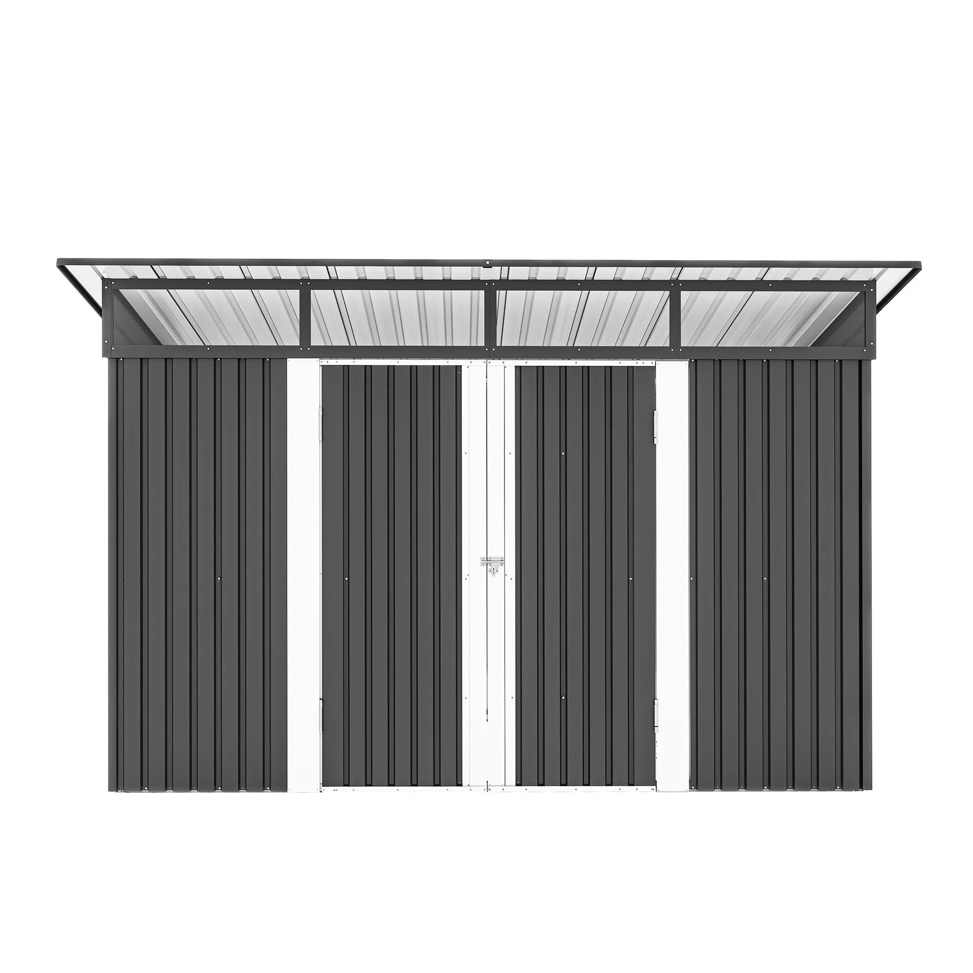 ModFusion 9x4 ft Outdoor Metal Storage Shed with Lockable Double Doors, Acrylic Glass Windows, Steel Roof, Garden Patio Bikes, Skylight, Dark Gray