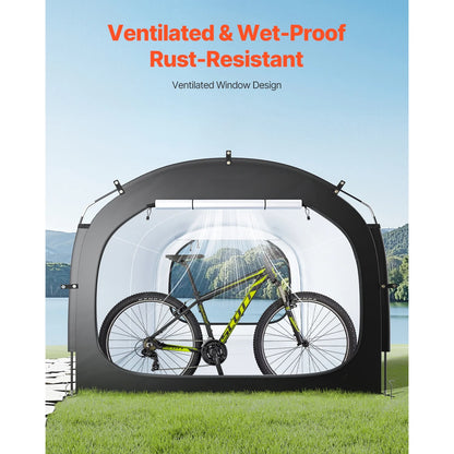 KFFKFF Bicycle Shelter, Accommodates 5 Bicycles, Roomy Outdoor Bicycle Shelter with Air Circulation Window, Water-Resistant Simple Setup Bicycle Shelter with Robust Fiberglass & Double Zippers