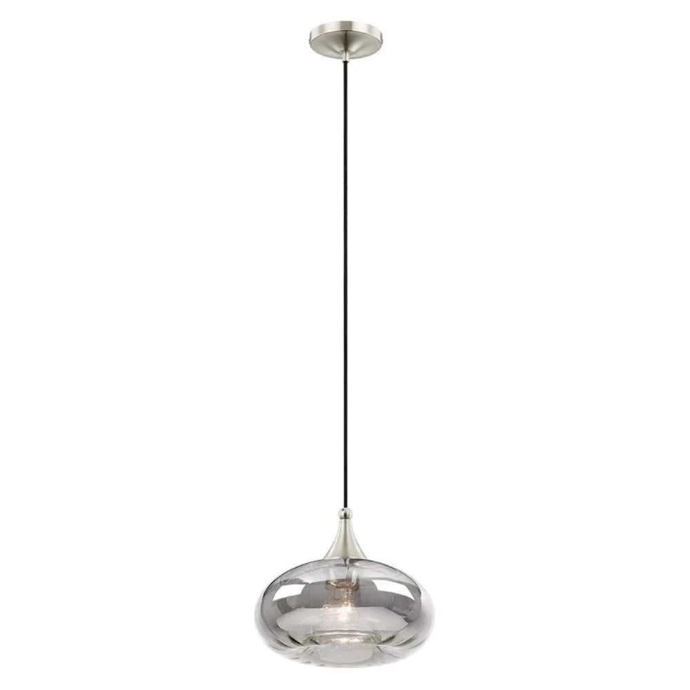 Livex Lighting 11" 1-Light Smoke Glass & Metal Single Pendant in Brushed Nickel