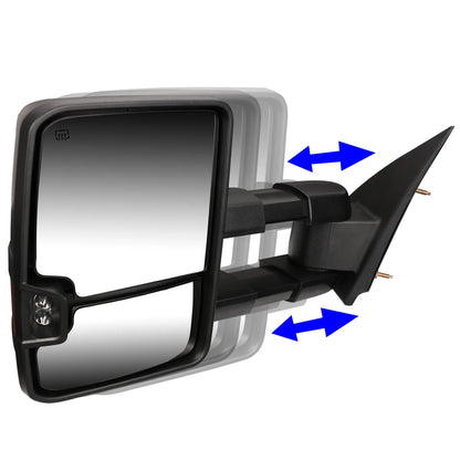 DNA Motoring TWM-016-T888-BK-AM For 2014 to 2017 Silverado/Sierra K2XX Pair of Black Powered + Heated Signal Glass + Manual Extenable Side Towing Mirrors 16