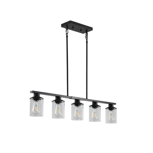 ACE-LIGHTS,Modern Industrial 5-Light Chandelier with Clear Glass Shades(Bulbs Not Included),Hanging Ceiling Light Fixture for Living Room,Dining Room,Kitchen Island(Black)