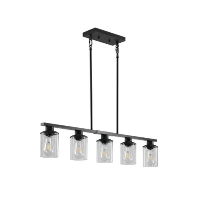 ACE-LIGHTS,Modern Industrial 5-Light Chandelier with Clear Glass Shades(Bulbs Not Included),Hanging Ceiling Light Fixture for Living Room,Dining Room,Kitchen Island(Black)