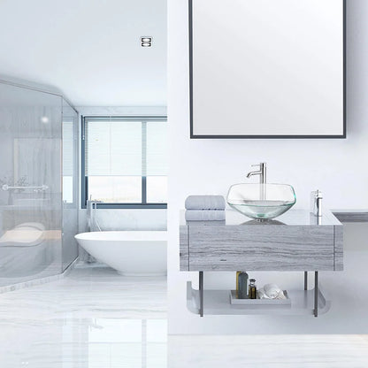 Aquaterior 2 Pack Square Tempered Glass Above Counter Vessel Bowl Vanity Sink