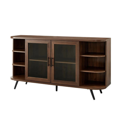 Walker Edison Modern Curved Edge Fluted Glass Door Sideboard Dark Walnut