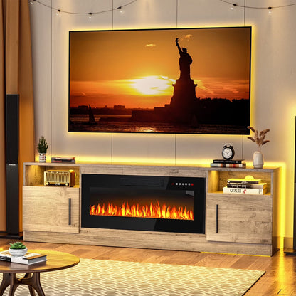 Waleaf Fireplace TV Stand with 18'' Fireplace for TVs up to 65 inch, Two Adjustable Glass Shelves