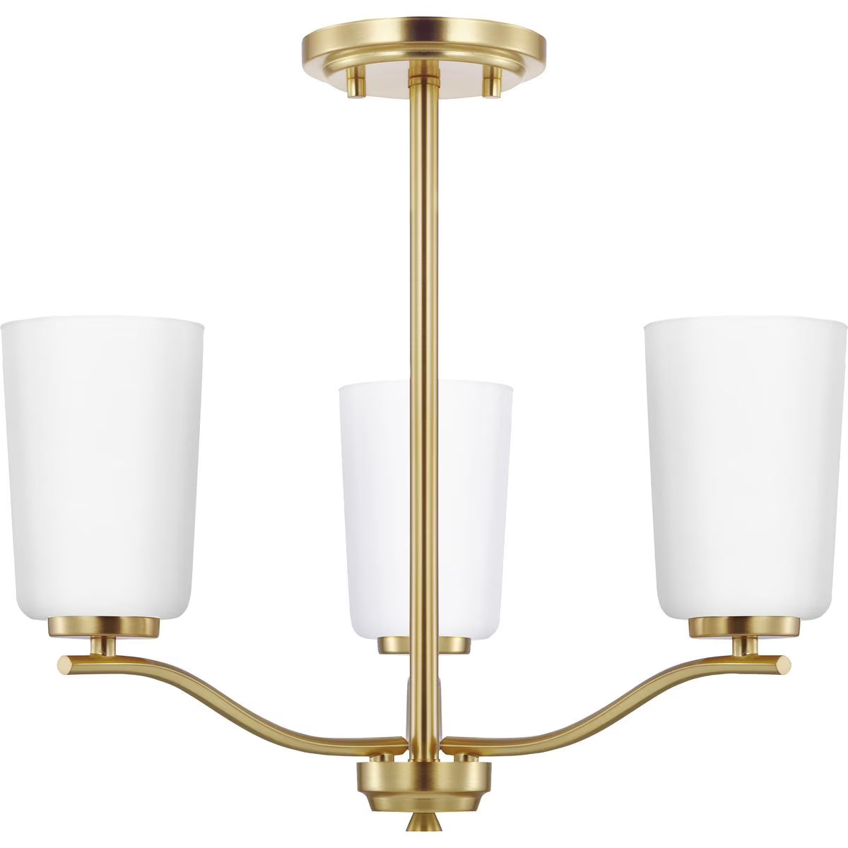 Adley Collection Three-Light Satin Brass Etched White Glass New Traditional Semi-Flush Convertible Light